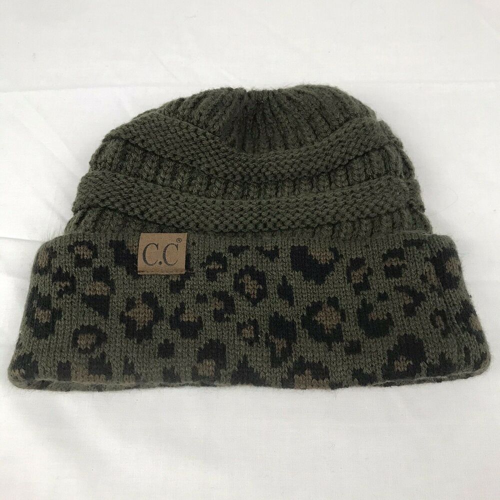 C.C. Ponytail Beanie olive green/cheetah‎ preowned